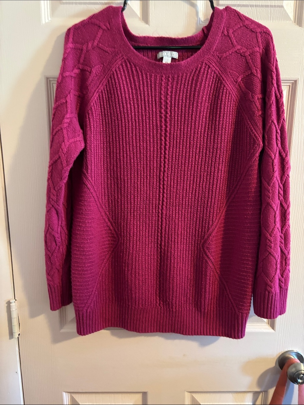 Dana Buchman Cable Knit Crew Sweater in Fuchsia